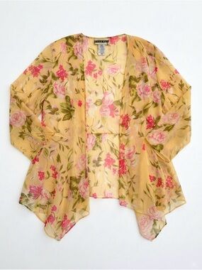 Dana Kay Vintage Y2K Sheer Floral Chiffon Open Front Cardigan - Size 16W